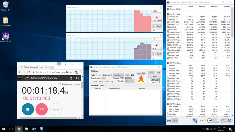 Taktowanie CPU po kilku sekundach obciążenia – 2693 MHz