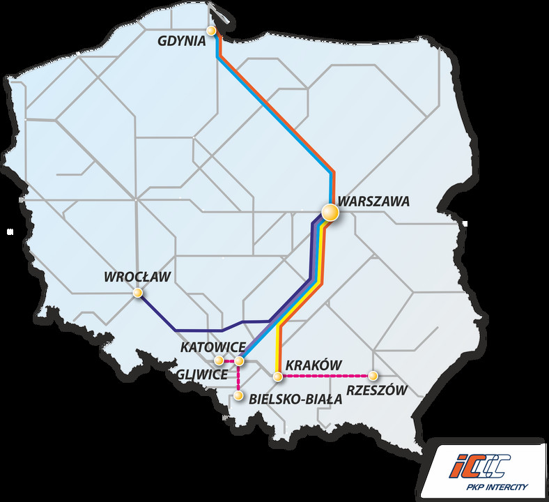 Mapa połączeń Pendolino