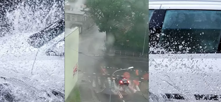 Auto najechało na studzienkę podczas burzy. Tego chyba nikt się nie spodziewał