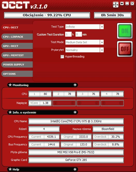 MSI X58 Pro-E pozwoliła przetaktować procesor nieco niżej od konkurentów