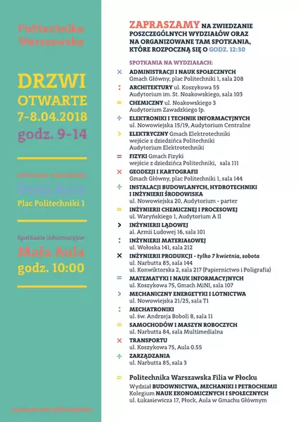 Adresy Drzwi Otwartych Politechniki Warszawskiej