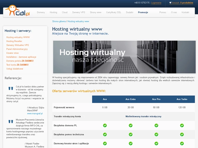 Oferta serwerów współdzielonych, popularnie określanych jako hosting WWW, w Cal.pl