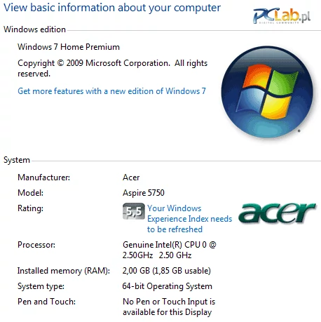 System to Windows 7 w wersji Home Premium (oczywiście 64-bitowy)