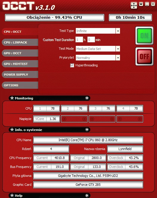 Gigabyte GA-P55M-UD2 pokazała się z dobrej strony – uzyskany wynik to 4 GHz