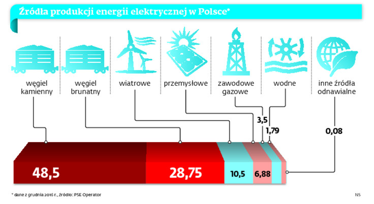 Źródła produkcji energii elektrycznej w Polsce