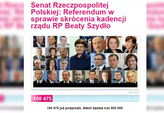 Petycję w sprawie skrócenia kadencji rządu Beaty Szydło podpisało już ponad 100 tysięcy osób