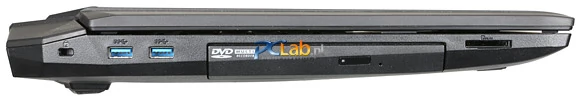 Lewa strona: Kensington Lock, 2 × USB 3.0, napęd optyczny, czytnik kart