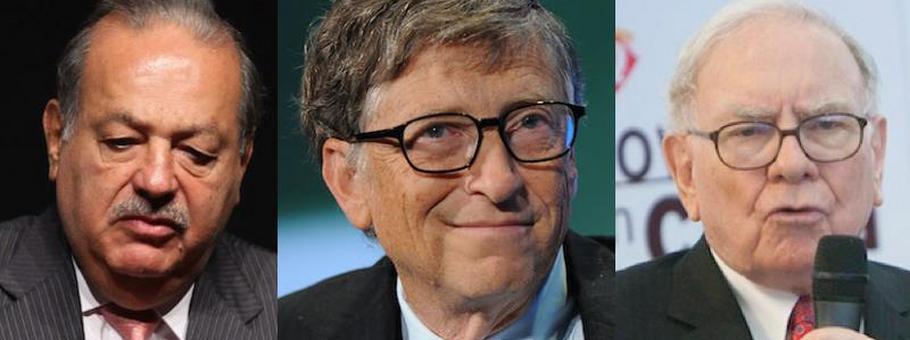 Najbogatsi ludzie świata: Bil Gates (w środku), Carlos Slim Helu (z lewej) i Warren Buffett