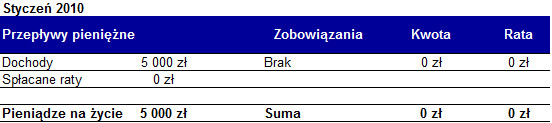 Pętla zadłużenia - przepływy pieniężne styczeń 2010