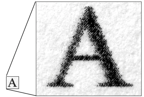 Pojedyncza litera A z czcionki Times New Roman w rozmiarze 12 punktów złożona jest na wydruku aż z około 1400 czarnych kropelek atramentu i to przy zastosowaniu oszczędnej jakości druku