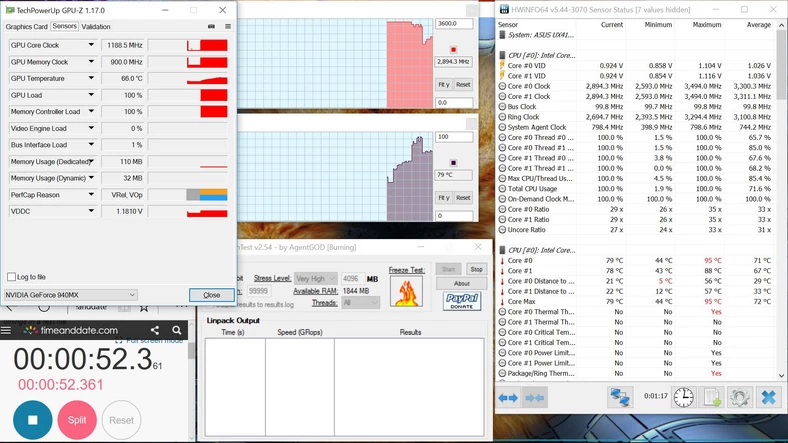 Taktowanie CPU i GPU po kilku sekundach obciążenia – 3300 MHz i 1188 MHz