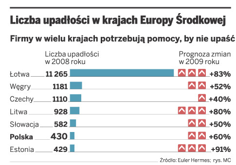 Liczba upadłości w krajach Europy Środkowej