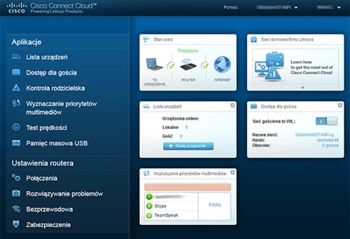 Menu Cisco Connect Cloud w przeglądarce Firefox na pececie...