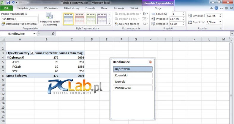 MS Excel 2010 – fragmentator w działaniu (kliknij, aby powiększyć)