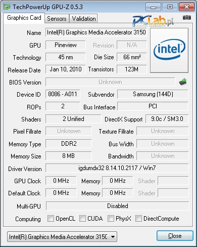 Karta graficzna to Intel GMA 3150