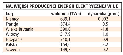 Najwięksi producenci energii elektrycznej w UE