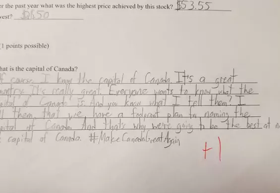 Nie odpowiedziała na pytanie testowe, ale nauczyciel dał jej punkt za świetny trolling