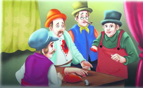Na stolu izvađeni srce i oko i odsečena ruka: Ilustracija za bajku "Tri hirurga"