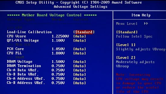 Poziom napięć zasilających można zmieniać w zakładce Advanced Voltage Settings