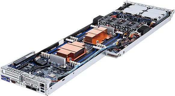 Wnętrze serwera Gigabyte H270-T70 z ośmioma procesorami Cavium ThunderX