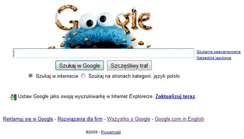 Ciasteczkowy Potwór aka Cookie Monster ma dzisiaj wyłączność na miejsce przy oknie wyszukiwania. To dzisiaj jedyne Google Doodle, a wczoraj - 4 listopada - było ich sześć!