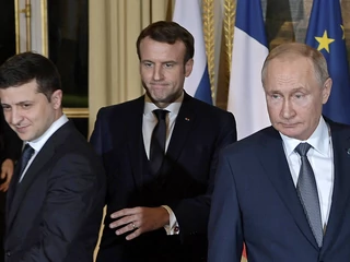 Szczyt normandzkiej czwórki. Od lewej: Wołodymyr Zełenski, Emmanuel Macron, Władimir Putin, 9.12.2019, Paryż