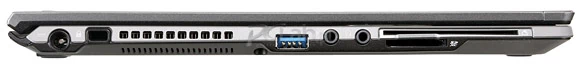 Lewa strona: gniazdo zasilania, Kensington Lock, USB 3.0, gniazda audio, slot smart card, czytnik kart pamięci