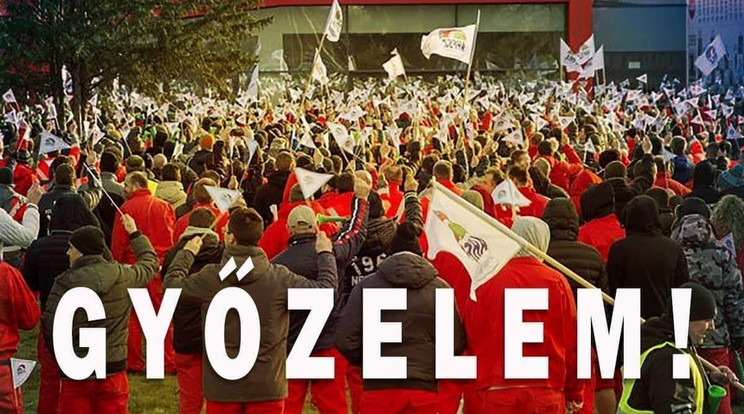 Az Audi Hungária szakszervezetének oldalán így ünnepelték a dolgozók sikerrel végződött munkabeszüntetését  / Foto:Facebook