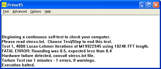 ...a gdy komputer jest choć trochę niestabilny, program wyrzuca komunikat "Hardware failure detected"