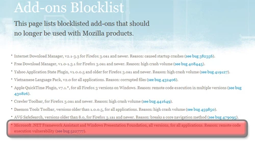 Wtyczki od Microsoftu trafiły na czarną listę Mozilli