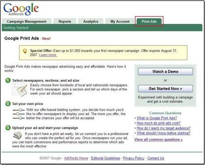 Google Print/Radio Ads