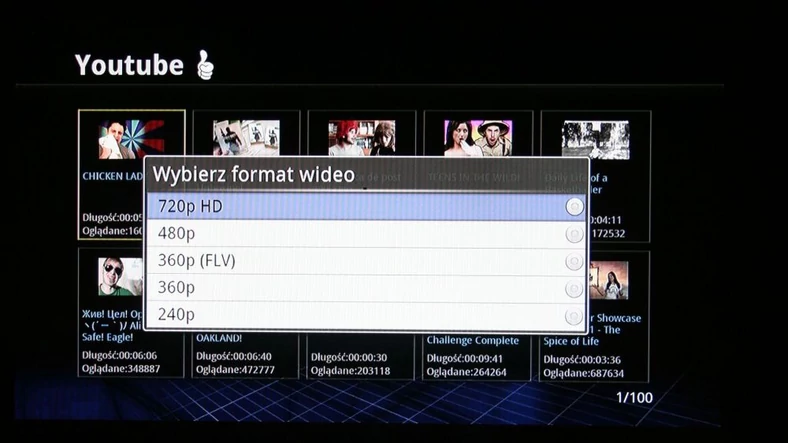 Moduł YouTube pozwala wybrać rozdzielczość i format strumienia do pobrania