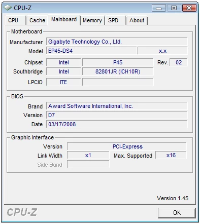 CPU-Z – Gigabyte EP45-DS4