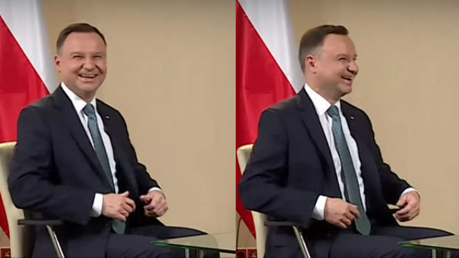 Andrzej Duda wybucha śmiechem po własnym żarcie. Wystarczyły tylko dwa słowa