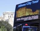 Baner reklamujący zniżki na zwiedzanie Aten