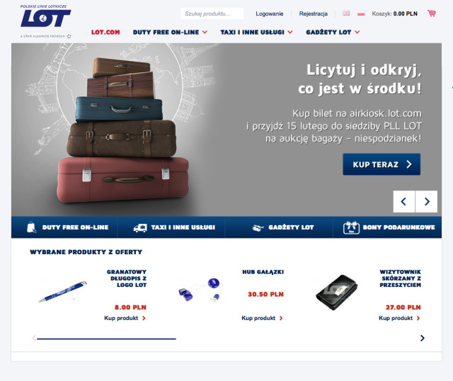 Licytuj i odkryj, co jest w środku - informacja o aukcji bagaży na stronie LOT, airkiosk.lot.com