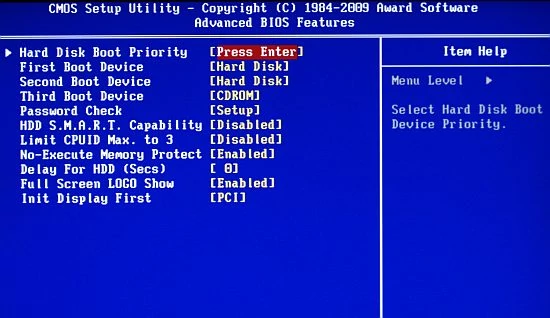 Zakładka Advanced BIOS Features