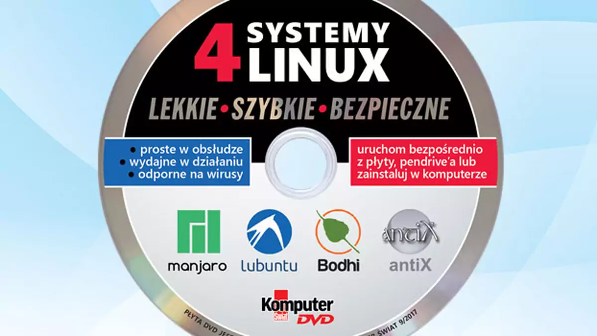 Płyta numeru Komputer Świat 9/2017 - Lekkie Linuxy