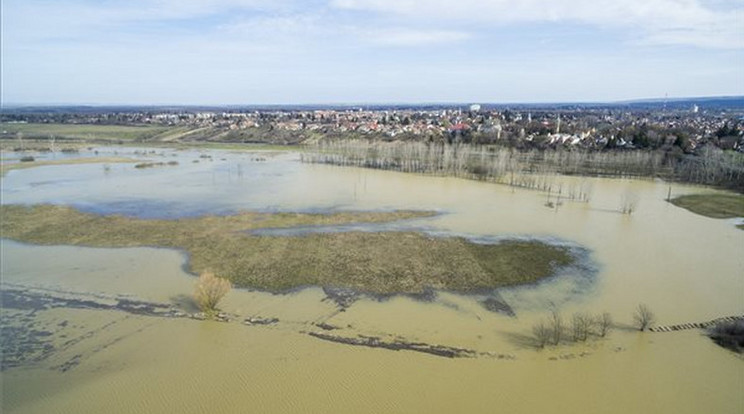 Belvízzel elöntött mezőgazdasági terület Dombóvár határában /Fotó: MTI - Sóki Tamás