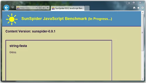 Test Sunspider to jeden z najpopularnijszych testów obliczających wydajność JavaScript. Wynik jest podawany w milisekundach