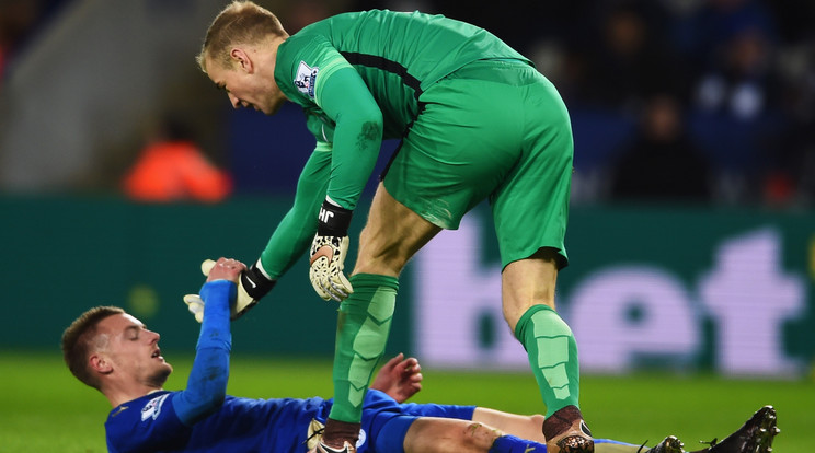 Olykor Joe Hart, a City kapusa is megszánta Jamie Vardyt / Fotó: Europress-Getty Images