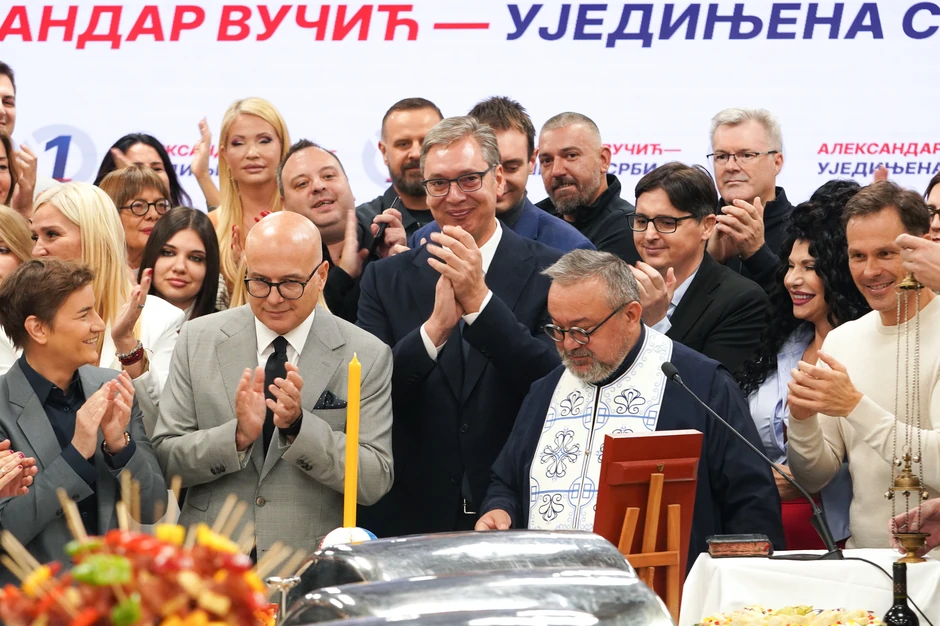 Ana Brnabić, Siniša Mali, Miloš Vučević, Aleksandar Vučić, slava SNS