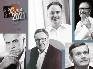 Ranking Fuzje i Przejęcia 2021. Od lewej u góry: François Nuyts, Xavier Niel, Zygmunt Solorz, Michał Sołowow, Zbigniew Okoński