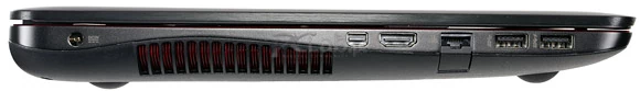 Lewa strona: złącze zasilania, mini-DisplayPort, HDMI, LAN, 2 × USB 3.0
