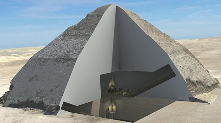 A háromdimenziós metszeten látszik, milyen belső kamrákat tártak fel eddig a Gízai nagy piramisban 