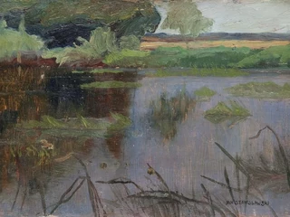 Jan Stanisławski, Pejzaż ze stawem, olej,deska, 13,5 x 22 cm, fot. DESA Unicum