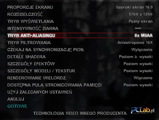 Ustawienia jakości wyświetlanego obrazu