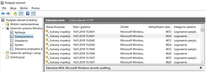 W module Zabezpieczenia łatwo sprawdzimy kto i w jakim czasie logował się do komputera