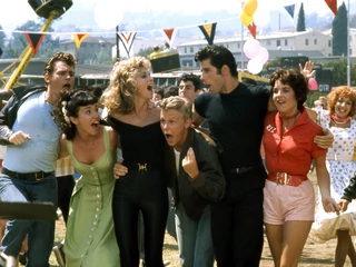 Aktorzy na planie filmu „Grease": Olivia Newton-John, Jeff Conaway, John Travolta, Stockard Channing