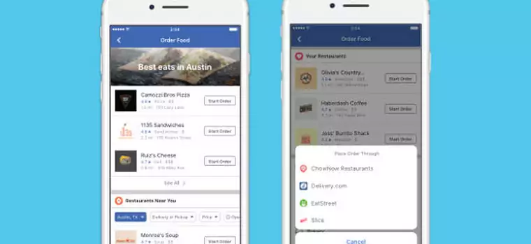 Facebook pozwoli zamawiać jedzenie poprzez aplikację